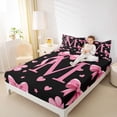 thumbnail image 3 of Erosebridal Cute Bowtie Letter M Queen Sheet Sets,Pink Bowknot Kawaii Loves Pattern Bed Set For Girls Kids 4pcs, 3 of 6