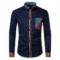 thumbnail image 4 of Yaoyar Men Fashion Printed Casual Shirt Pocket Buttoned Long Sleeve Stand-Up Collar Shirt Slim Fit Floral Print Shirt, 4 of 5