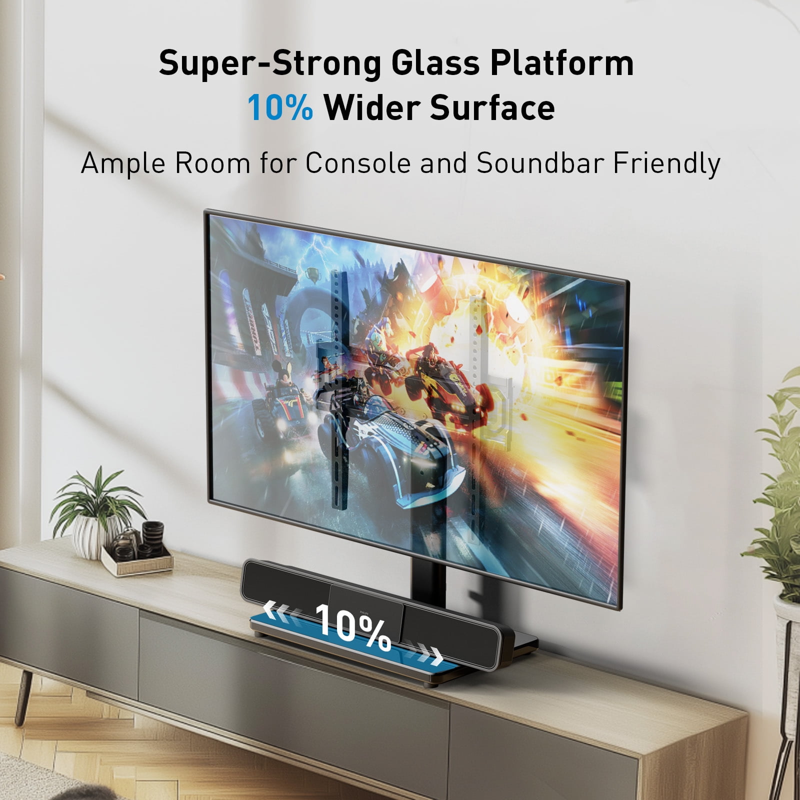 MountFTV Universal Table Top Swivel TV Stand Mount with Alloy Steel Glass Base for 24-60 inch TVs, Tabletop tv stand base with 50° Swivel, Hold up to 99Lbs, Max 400x400mm