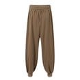 thumbnail image 5 of PIMSSY Men Pants Linen Pants Summer Pants Loose Pants Drawstring Elastic Waist Wide Leg Plain Grain Comfortable Full Length Outdoor Yoga Fitness Fashion Pants Male Holiday Solid Color Slacks, 5 of 7