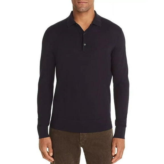 Major Department Store Designer L/S Wool Knit Classic Fit Polo Shirt Navy-XL