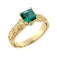 thumbnail image 5 of 14K Yellow Gold 1.06 ctw Lab Created Green Emerald Stone Ring with Diamonds Filigree Cathedral Princess, 5 of 7