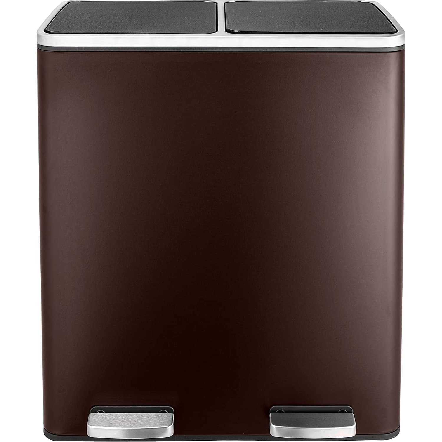 Arlopu Stainless Steel Dual Trash Can, 16 Gallon/60L Recycling Bin Step Garbage Can with 2 Compartments, Soft Close Lid