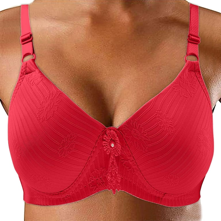 Akiihool Everyday Bras Plus Size Comfort Devotion Lace Bra, Wirefree Bra  with Full Coverage, Push-Up Bra with Natural Lift, Comfortable Bra (Red,38)