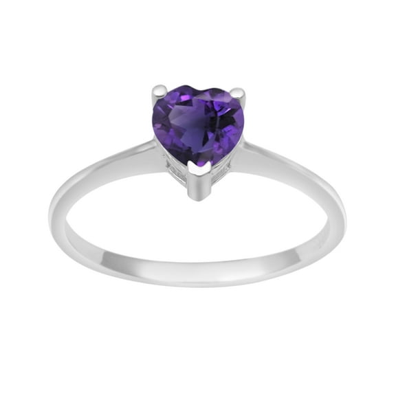 925 Sterling Silver 5 MM Heart Shape Purple Amethyst Solitaire Women Valentines Day Gifts Ring