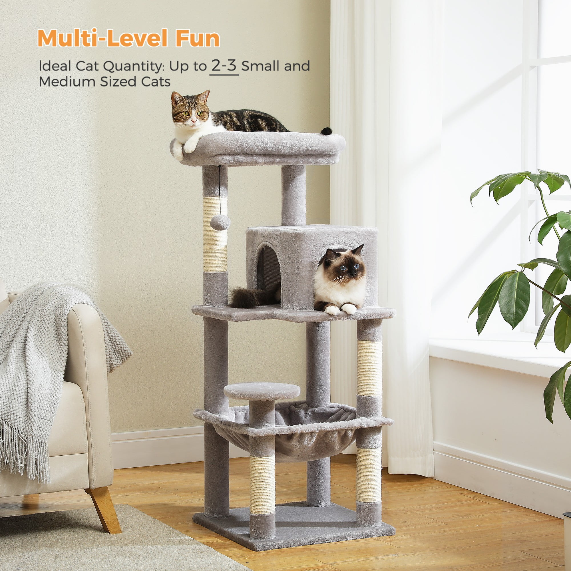 resenkos 45" Modern Cat Tree House, Cat Condo for Indoor Cats, Activity Center Cat Scratching Tower for Kittens Toy, Gray