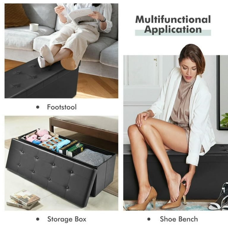 Kadyn Upholstered Shoe Bench Shoe Storage Bench 45 Inches Large Folding Storage Ottoman Bench with Memory Foam Black