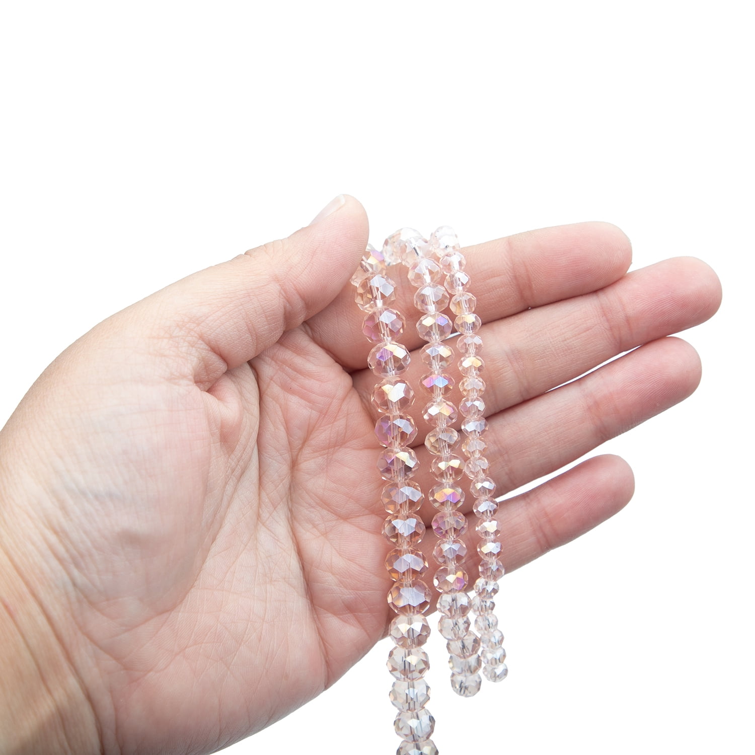 Cousin DIY 3-Strand Light Rose AB Glass Rondelle Beads 4/6/8 mm, 7 in/Strand, 88 Piece