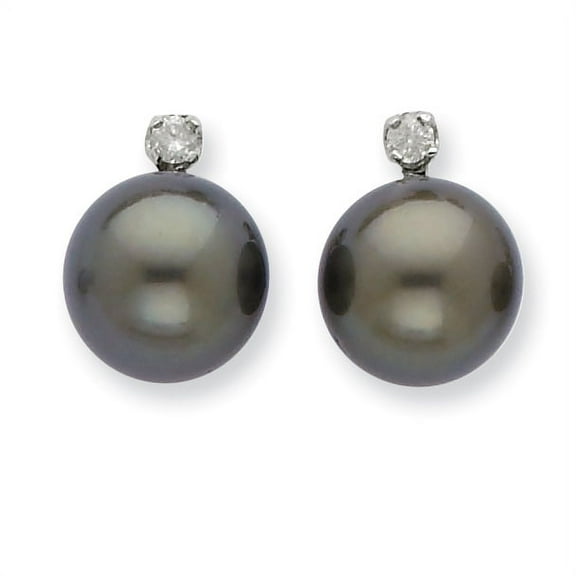 14K White Gold 10-11mm Saltwater Cultured Tahitian Pearl & Dia. Earrings