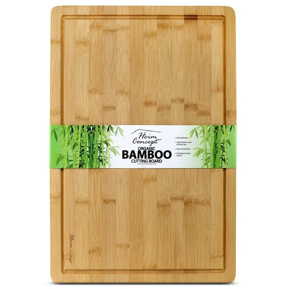 Heim Concept Premium Organic Bamboo Extra Large Cutting Board and Serving Tray Drip Groove