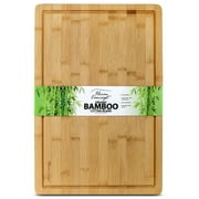 Premium Organic Bamboo Extra Large Cutting Board and Serving Tray with Drip Groove [ 18" x 12" x 3/4" inch Thick ]