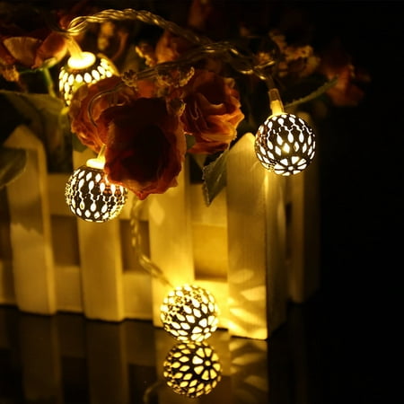 Guirlande lumineuse solaire boule marocaine 50 LED, éclairage décoratif  pour intérieur/extérieur, maison, jardin, terrasse, pelouse, chemin, fête  et vacances (blanc chaud) 