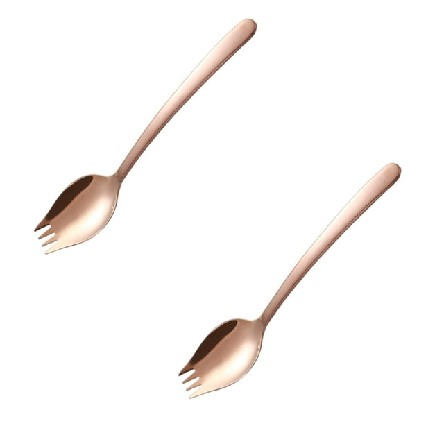 Oleegame 2PC Stainless Steel Cutlery Set 2 In 1 Stainless Steel Spork Noodles Fork Spoon Travel Picnic Tableware Fork Spoon 2 In 1 For Everyday Use Camping Dessert Flatware Gold