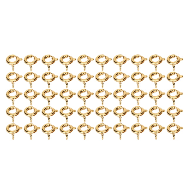 50 cierres de anillo de resorte de 6 mm de diámetro y 1,5 mm de agujero, cierres redondos decorativos de cobre para joyería, oro