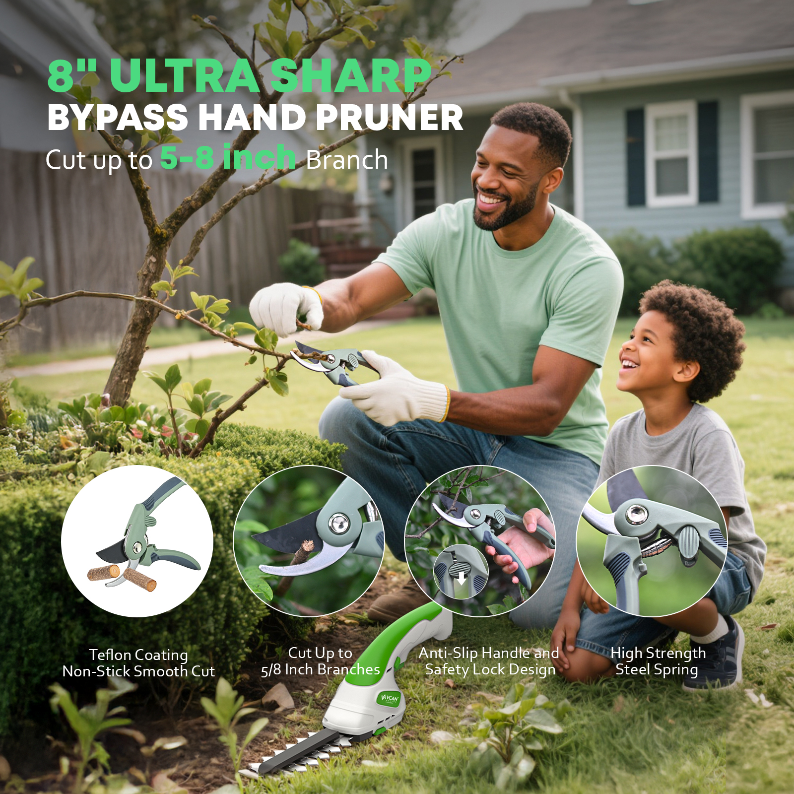 VCAN ACTIVE 2-in-1 Cordless Hedge Trimmer & Grass Shear, 7.2V Handheld Electric Shrub Trimmer, Lightweight Rechargeable with Type-C Cable, 2x 1.5Ah Batteries for Garden, Yard, Lawn