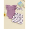 thumbnail image 4 of Suealasg 3Pcs Baby Girl Clothes Set Short Sleeve Ribbed Romper Daisy Print Shorts Headband Sets Infant Girls Summer Outfits 0-18 Months, 4 of 9