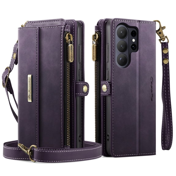 Decase Wallet Case for Samsung Galaxy S26 Ultra,Magnetic Flip Zipper Pocket PU Leather Phone Cover,Crossbody Flip Cover with RFID Card Slots,Purple