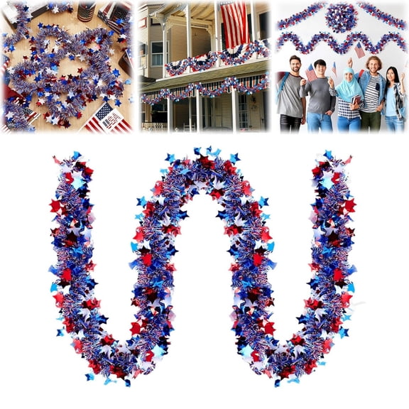 Red White And Blue Garland Memorial Day Garland Fourth Of July Garland 4th Of July Garland Independence Day Decorations Patriotic Garland