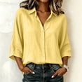 thumbnail image 3 of Dpjklzsn Women's Cotton Linen Button Down Shirt, 3/4 Sleeve Collared Blouse, Solid Color Loose Fit Casual Tunic Top, 3 of 8