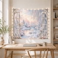 thumbnail image 5 of Two Swans Within a Snowy Window-Framed Garden with Pink Roses, Romantic Fantasy for Bird Lovers, Nature Wall Art, Anniversary Gift, Tapestry Wall Hanging for Bedroom and Den, 5 of 7