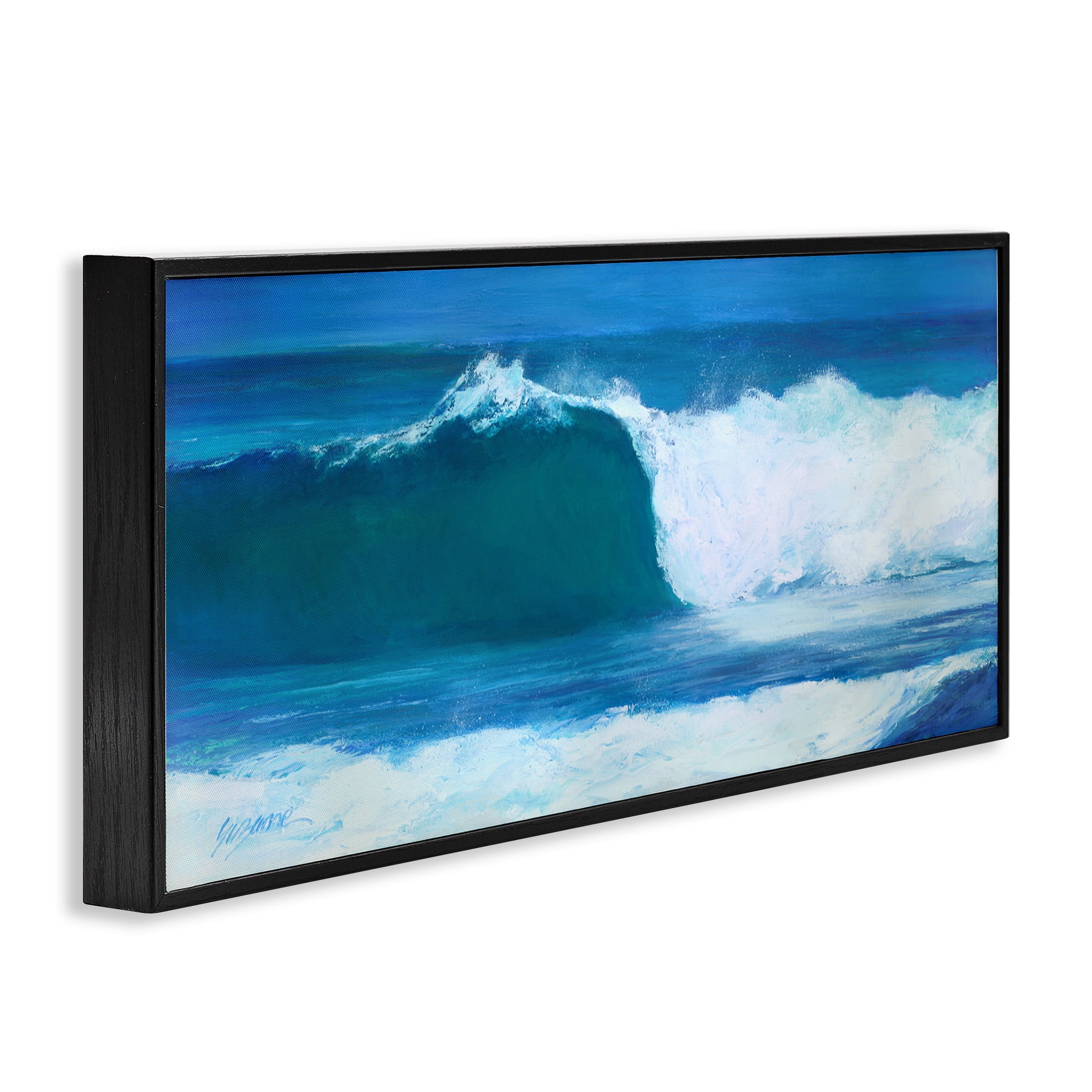 Stupell Industries Crested Beach Wave Nature Painting Black Framed Art Print Wall Art, 30 x 13