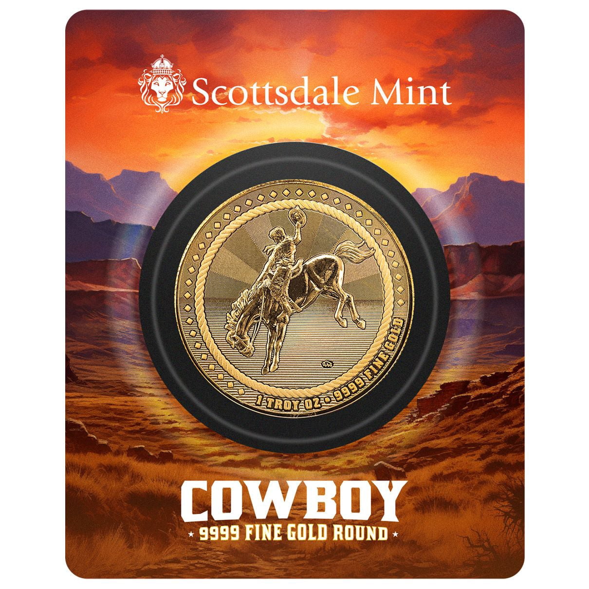 1 oz Gold Round - Scottsdale Mint Cowboy .9999 Fine Gold Bullion Round w/ Buffalo Privy
