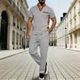 thumbnail image 2 of BLTIBY Mens Summer 2 Piece Outfits Waffle Short Sleeve V-neck Shirts and Drawstring Pants Casual Loose Beach Loungewear with Pockets Gray 3XL, 2 of 5