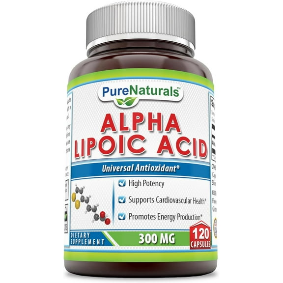 Pure Naturals Alpha Lipoic Acid ALA 300 mg Per Serving 120 Capsules Supplement | Non-GMO | Gluten Free |