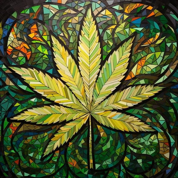 Stained Glass Marijuana Leaf 5D Diamond Art Painting by Number Kits for Adults DIY Paint with Full Drill Round Diamond Gems Painting Art Craft for Home Wall Decor 13.8x13.8inch