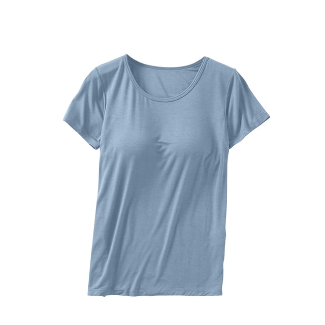 FRSASU T-Shirt Basique Doux à Manches Courtes pour Femmes, Haut à Col Rond T-Shirt Décontracté pour Usage Quotidien Bleu Pâle-D