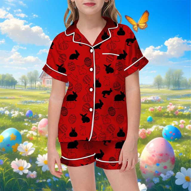 WEAIXIMIUNG Children's Easter DIY Hand Painted Home Outfit Set With Colorful Pajamas Girls Can Play And Wear It Daily 110