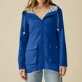 thumbnail image 4 of Rain Jacket Women Waterproof Windbreaker Lightweight Rain Jackets with Pockets Striped Lined Raincoats with Hood Blue L, 4 of 6