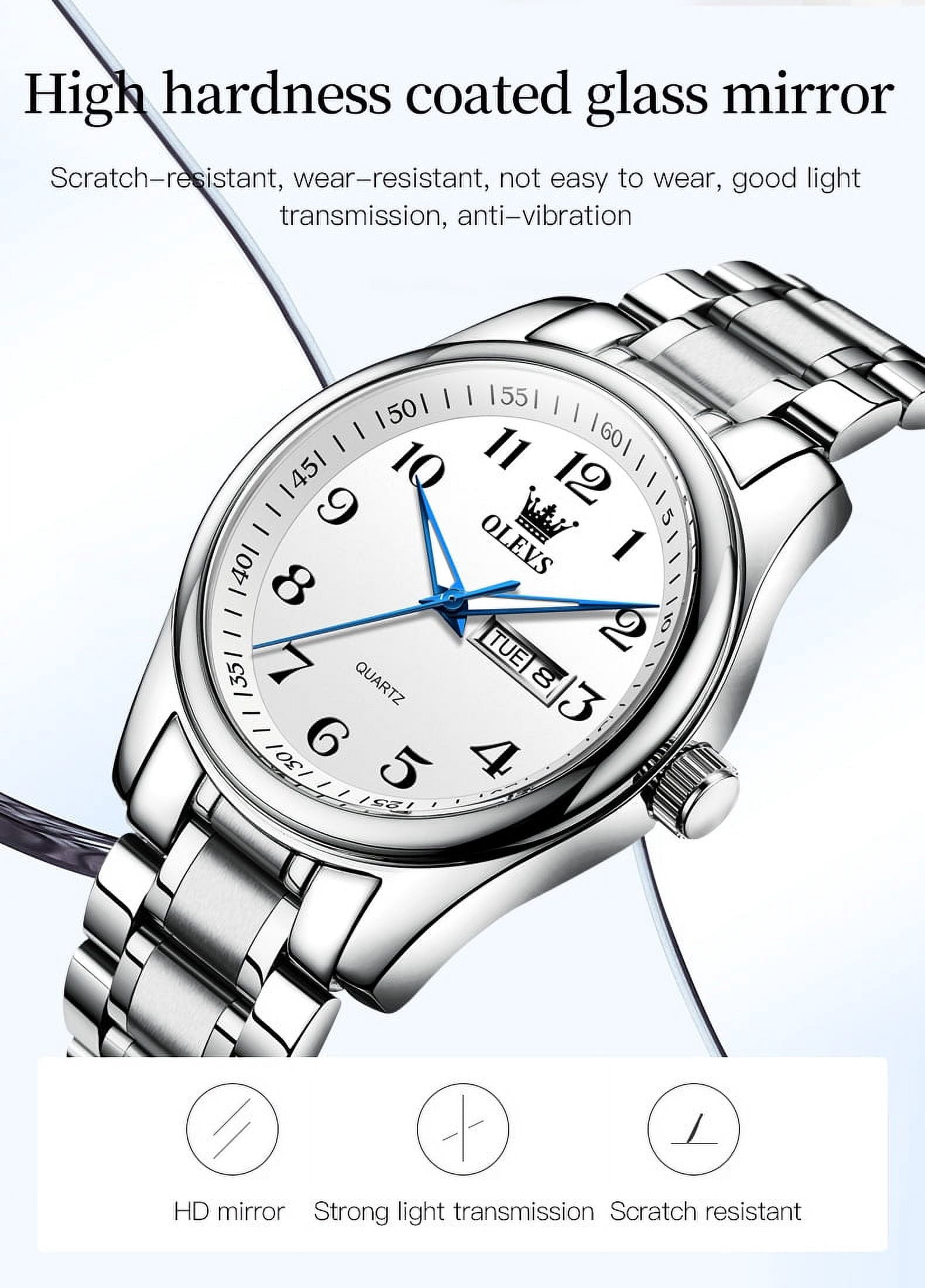 OLEVS Valentines Couple Pair Quartz Watches Luminous Calendar Date Window 3ATM Waterproof, Casual Stainless Steel His and Hers Wristwatch for Men Women Lovers Wedding Romantic Gifts Set of 2