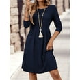 thumbnail image 4 of Women's Casual Sweater Dress Crew Neck Knit Long Sleeve Dress A-Line Knee Length Fall Winter Dress Dark Blue M, 4 of 7
