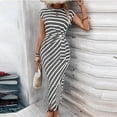 thumbnail image 2 of IFNWSV Longues Robes pour Femmes, Robe Longue à Rayures à Col Rond à Manches Courtes avec Taille à Nouer Style Décontracté Élégant, Robes pour Femmes Gris Foncé m, 2 of 7