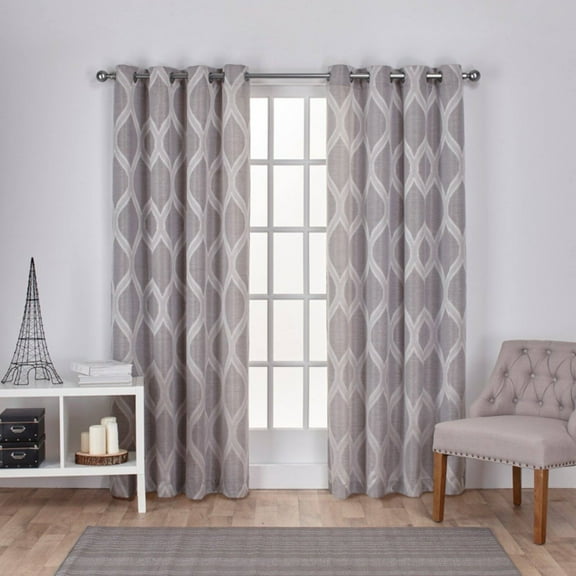 Exclusive Home Curtains Montrose Ogee Geometric Textured Linen Grommet Top Curtain Panel Pair, 54x84, Ash Grey