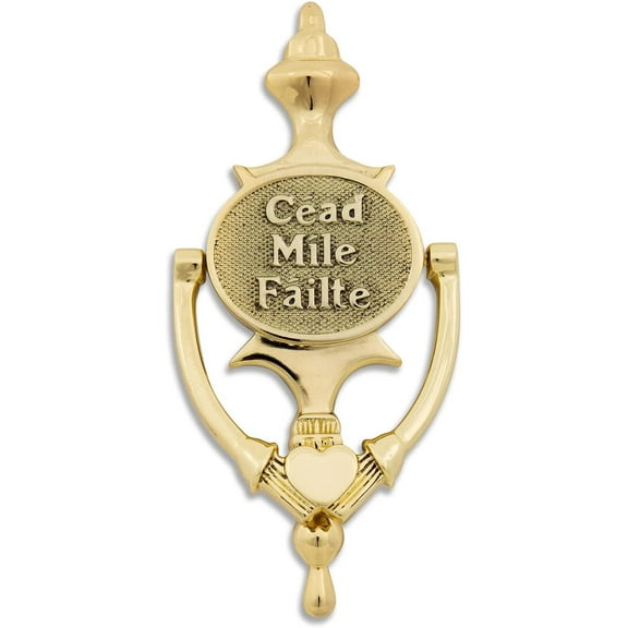 Exclusively Irish Cead Mile Failte Oval -Claddagh Door Knocker - Claddagh style -Satin Nickel  8"x3.75"