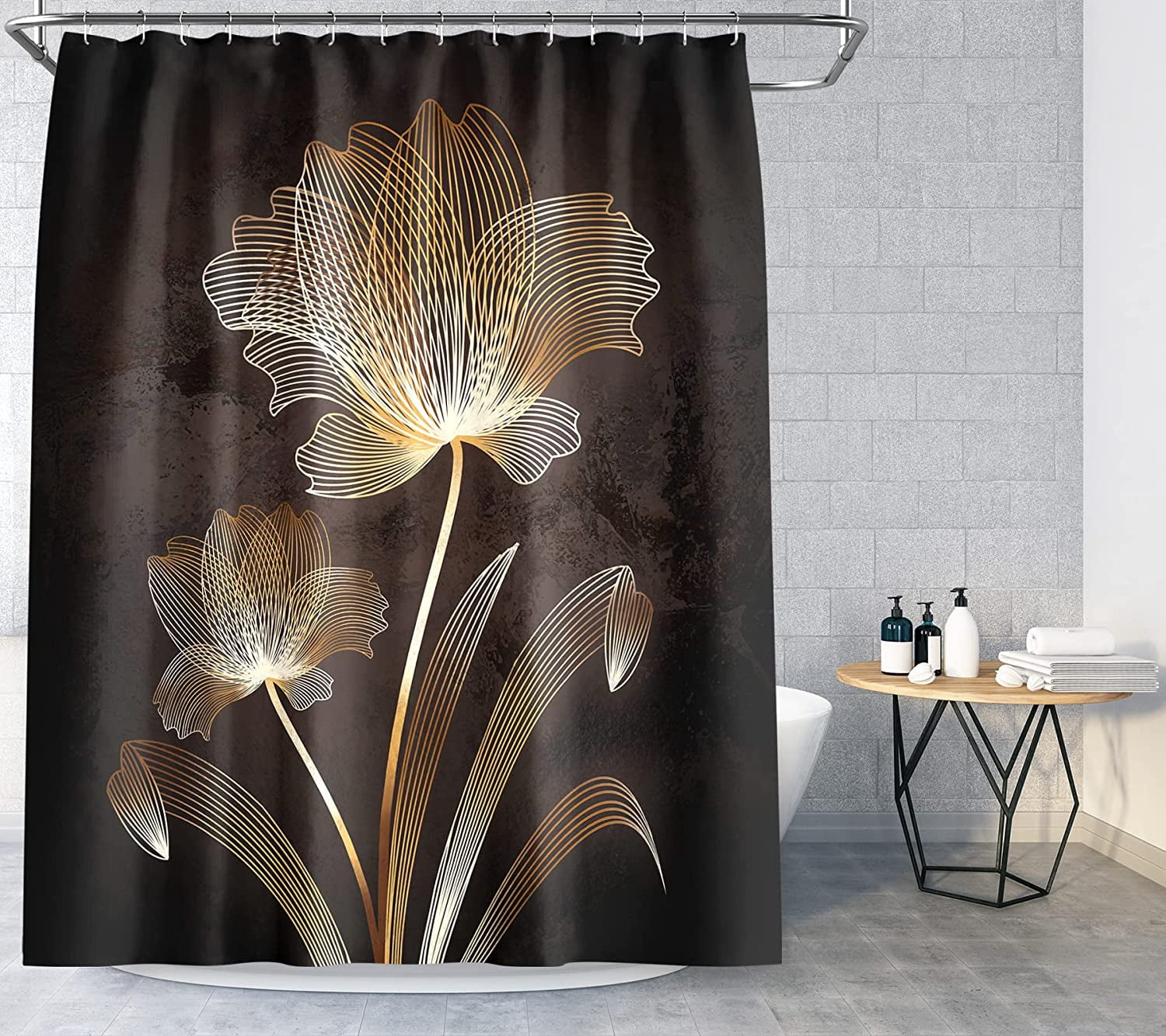 Abstract Shower Curtain 72 X 72 Inches With 12 Hooks Modern Aesthetic Abstract Stripe Shower Curtain Set For Bathtub Bathroom Gray Blue Brown Contemporary Abstract Painting Fabric Shower Curtains