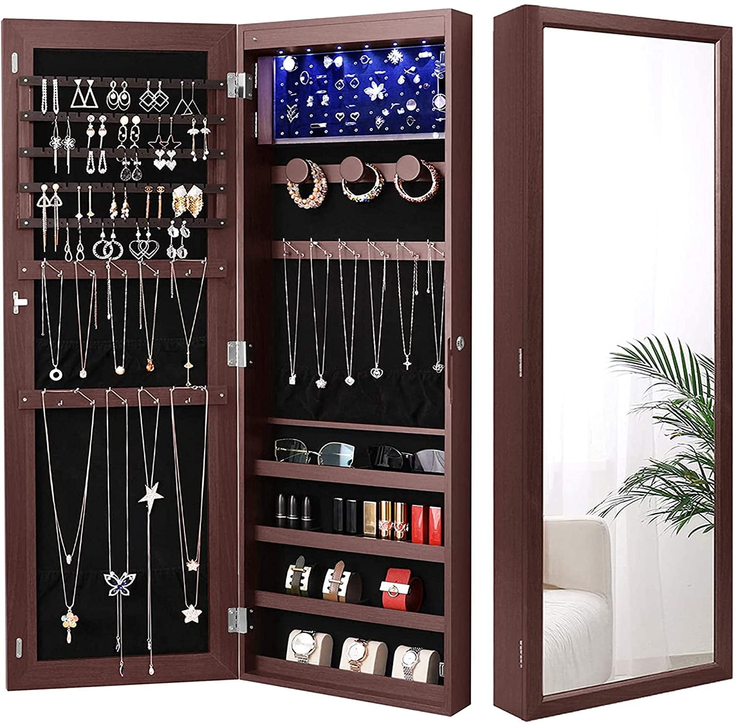 Nicetree 6 LEDs Jewelry Armoire Organizer, Wall/Door Mounted Jewelry
