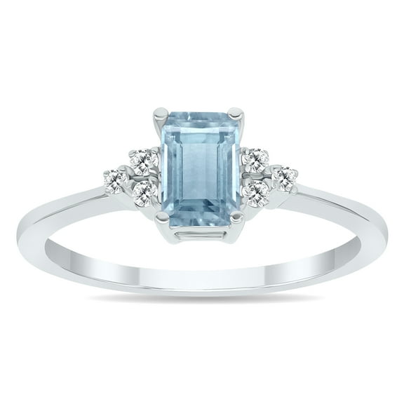 SZUL Women's Aquamarine and Diamond Regal Ring in 10K White Gold