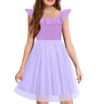 thumbnail image 1 of Vestido Arshiner para niña, verano, cuello con volantes, manga corta, morado, 1 of 6