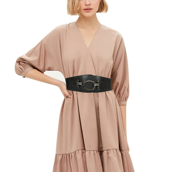 Prolriy Belts for Women, Women's Fashion Wide Waist Belt Elastic Stretch Belts with Interlock Buckle Womens Belt Black