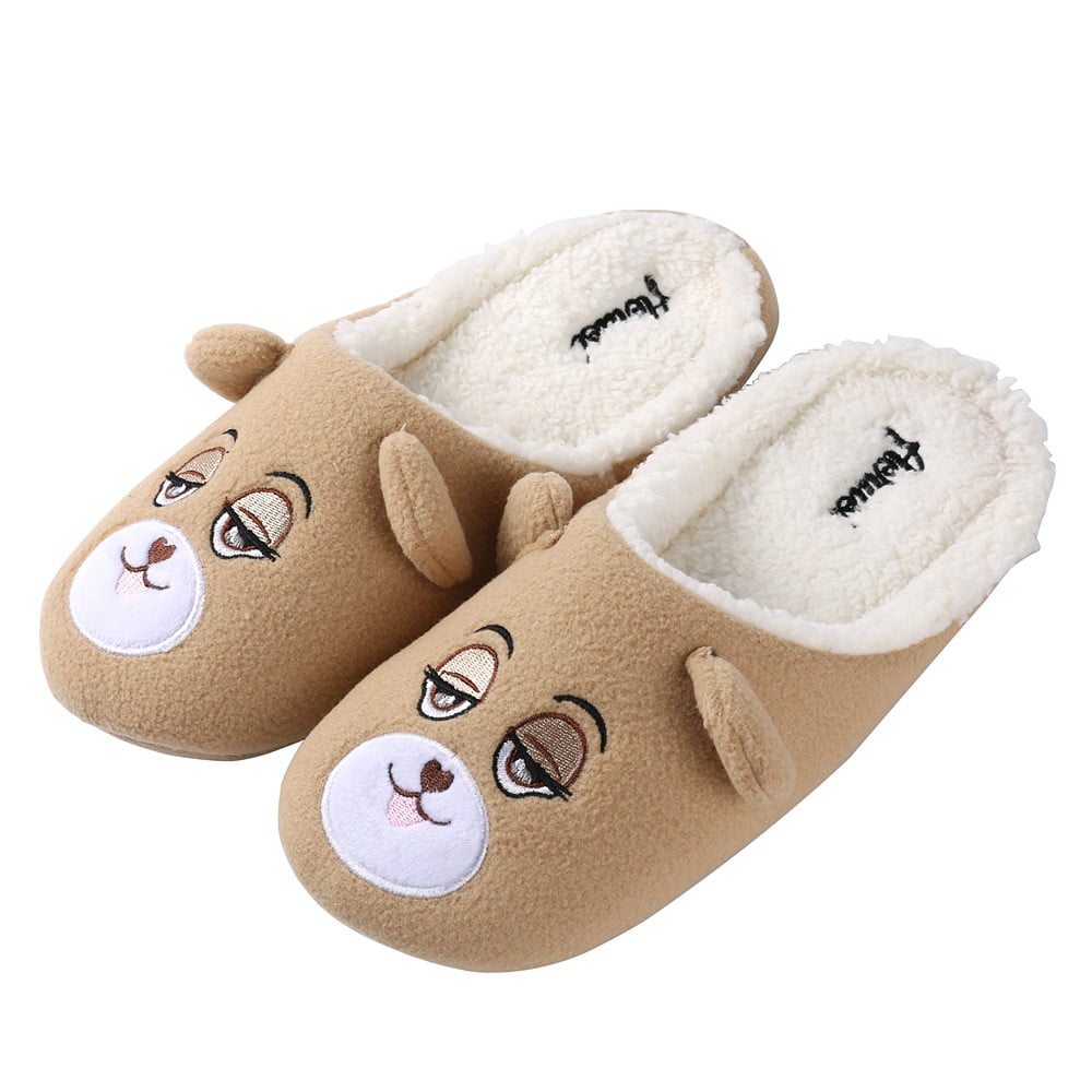 Aerusi Women Men Kids Winter Warm Plush Bear Slippers Comfy Indoor Animal Shoes