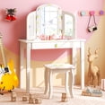 thumbnail image 4 of Gymax Kids Vanity Table Set Tri-Folding Mirror Pretend Play Dressing Large Drawer, 4 of 10