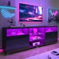 thumbnail image 3 of ChVans LED TV Stand for 70/75/80 inch, High Glass Modern Entertainment Center with LED Lights and Glossy Cabinets, 3 of 6