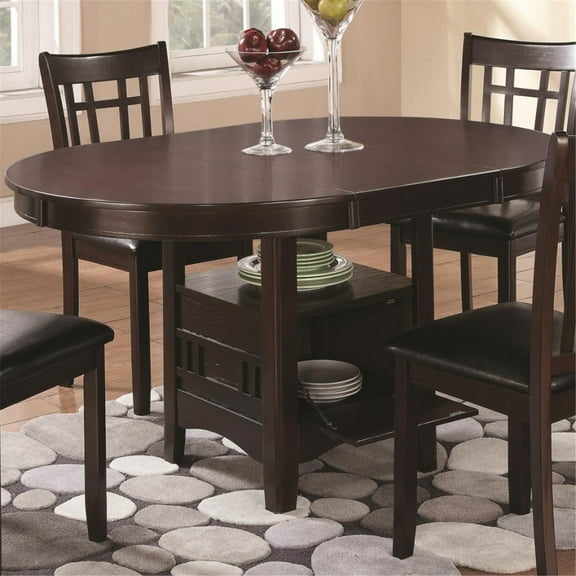 Wooden Dining Table with Storage - Modern Kitchen Table, Espresso Brown Finish, Extendable Table