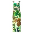 thumbnail image 5 of lcziwo Wide Leg Jumpsuits for Women Loose Fit Cotton Linen Holiday Rompers Casual Sleeveless Straps Overalls St. Patrick's Day Shamrock Print One Piece Pants Green XL, 5 of 6