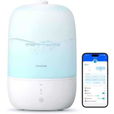 Smart Humidifiers for Bedroom, 3L Top Fill Cool Mist Humidifiers with Essential Oil Diffuser, Humidity Control, WiFi Air Humidifier with Night Light, for Baby, Plants, Home, Work with Alexa