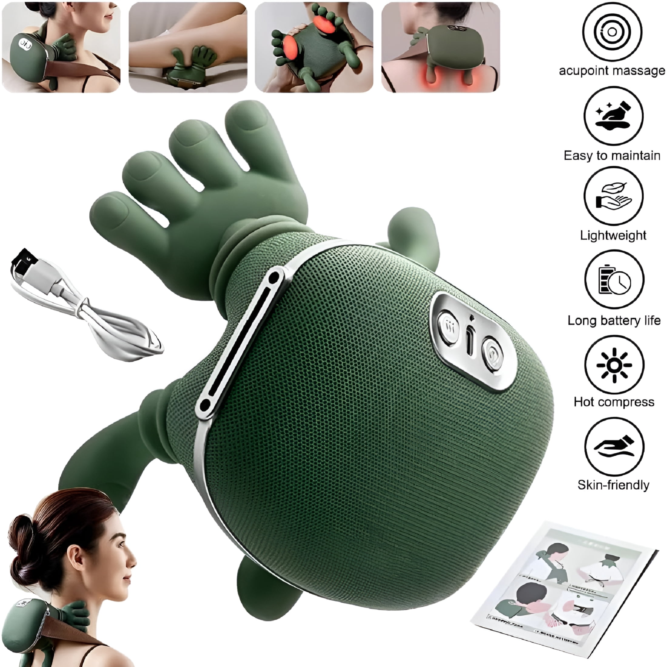 XIRQI Neck Massager with Heat,Shiatsu Deep Tissue 4D Kneading,Portable,Faux Leather,Black,12.2X11.42X0.39 Inches