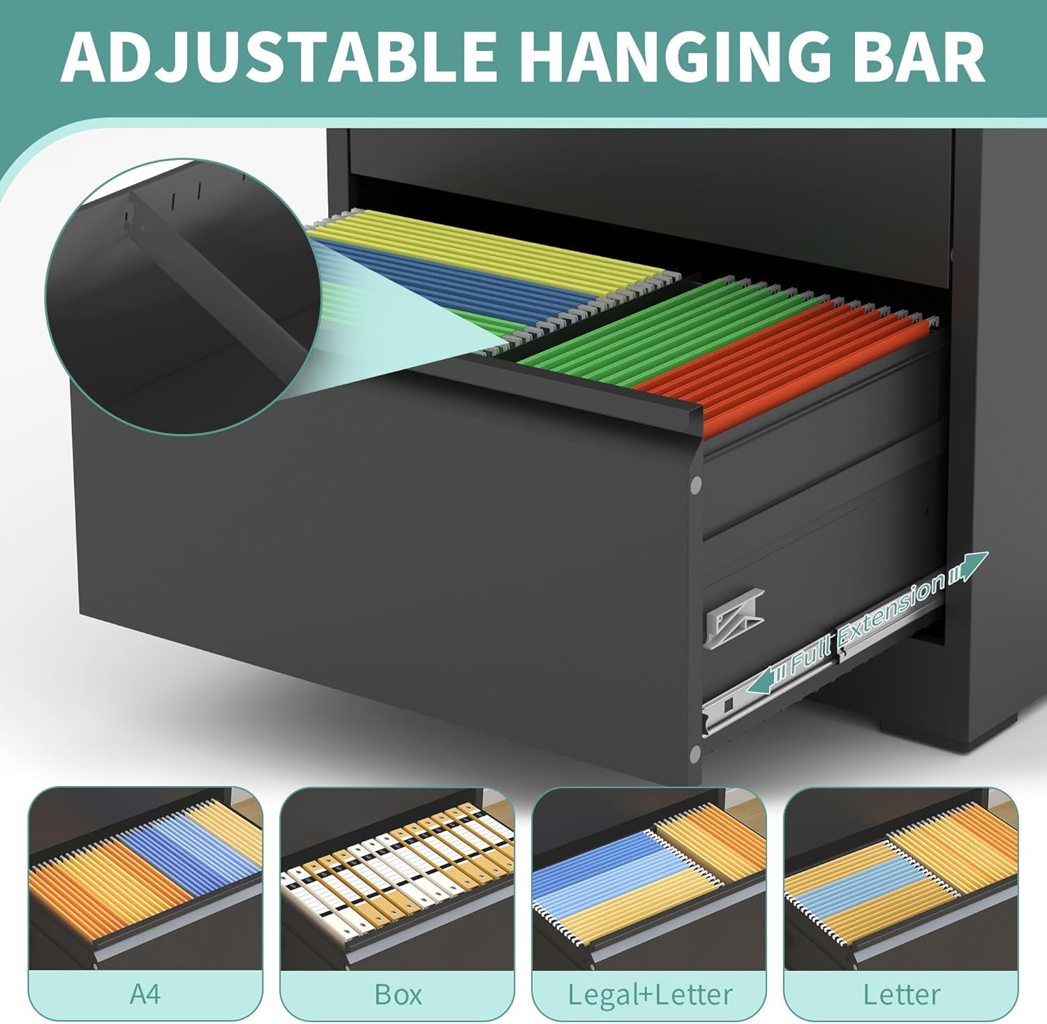 Metal Lateral File Cabinet with Lock for Home Office, Steel Wide Filing Organization Storage Cabinet